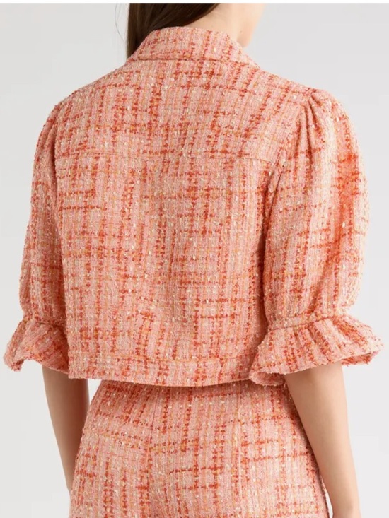 Cinq a Sept Lucie Boucle Julieta Puff Sleeve Jacket Pink Poppy Size 10 NWT New - Picture 2 of 14